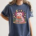 Cute Axolotl Reading Books Cozy Night Aesthetic Women's Comfort Colors T-Shirt Moss