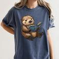 Cute Book Sea Otter Women's Comfort Colors T-Shirt Moss