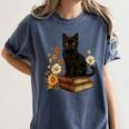 Cute Cat Book Flowers Women's Comfort Colors T-Shirt Moss Cute Cat Book Flowers Women's Comfort Colors T-Shirt Moss