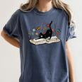 Cute Cat Flower Garden Book Kitty Reading Floral Men Women Girls Kids Women's Comfort Colors T-Shirt Moss