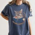 Cute Cat Reading Books With Tea Women's Comfort Colors T-Shirt Moss Cute Cat Reading Books With Tea Women's Comfort Colors T-Shirt Moss