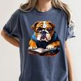 Cute Dog English Bulldog Reading Book Women's Comfort Colors T-Shirt Moss