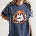 Cute Ghost Drinking Coffee Halloween Reading Book Retro Women's Comfort Colors T-Shirt Moss Cute Ghost Drinking Coffee Halloween Reading Book Retro Women's Comfort Colors T-Shirt Moss