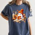 Cute Ghost Reading Book Lovers Halloween Pumpkin Women Girls Women's Comfort Colors T-Shirt Moss Cute Ghost Reading Book Lovers Halloween Pumpkin Women Girls Women's Comfort Colors T-Shirt Moss