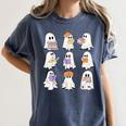 Cute Ghost Reading Books Teacher Halloween Reading Men Women Kids Women's Comfort Colors T-Shirt Moss