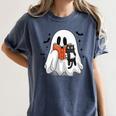 Cute Halloween Ghost Reading Book Women's Comfort Colors T-Shirt Moss