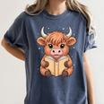 Cute Highland Cow Reading Book Women's Comfort Colors T-Shirt Moss Cute Highland Cow Reading Book Women's Comfort Colors T-Shirt Moss