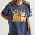 Cute Kawaii Cat Books Flowers Women's Comfort Colors T-Shirt Moss