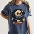 Cute Panda Reading Book Under Moon Bookworm Coffee Lover Women's Comfort Colors T-Shirt Moss