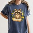 Cute Raccoon Reading Book Flowers Floral Women's Comfort Colors T-Shirt Moss