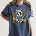 Cute Raccoon Reading Book Flowers Women's Comfort Colors T-Shirt Moss Cute Raccoon Reading Book Flowers Women's Comfort Colors T-Shirt Moss