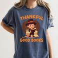 Cute Thanksgiving Teacher Librarian Thankful Reading Books Women's Comfort Colors T-Shirt Moss