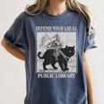 Defend Your Local Library Knight Cat Rider Book Lover Women's Comfort Colors T-Shirt Moss