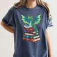 Dragon Reading Books Fantasy Lovers Mythical Creatures Women's Comfort Colors T-Shirt Moss Dragon Reading Books Fantasy Lovers Mythical Creatures Women's Comfort Colors T-Shirt Moss