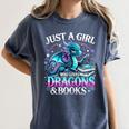 Dragon Reading Just A Girl Who Loves Dragons And Books Women's Comfort Colors T-Shirt Moss Dragon Reading Just A Girl Who Loves Dragons And Books Women's Comfort Colors T-Shirt Moss