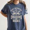 Easily Distracted By Books & Dragons Bookworm Reading Women's Comfort Colors T-Shirt Moss Easily Distracted By Books & Dragons Bookworm Reading Women's Comfort Colors T-Shirt Moss