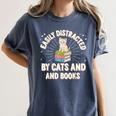 Easily Distracted By Cats & Books Tee Reader Book Worm Women's Comfort Colors T-Shirt Moss