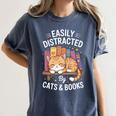 Easily Distracted By Cats And Books Cute Cat Sleeping Girls Women's Comfort Colors T-Shirt Moss