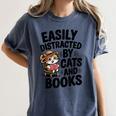 Easily Distracted By Cats And Books Lovers Reading Women's Comfort Colors T-Shirt Moss Easily Distracted By Cats And Books Lovers Reading Women's Comfort Colors T-Shirt Moss