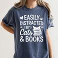 Easily Distracted By Cats And Books Reading Apparel Women's Comfort Colors T-Shirt Moss