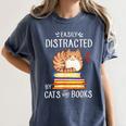 Easily Distracted By Cats And Books Reading Lover Bookish Women's Comfort Colors T-Shirt Moss