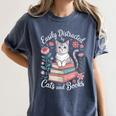 Easily Distracted By Cats And Books Reading Women's Comfort Colors T-Shirt Moss