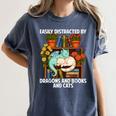Easily Distracted By Dragons Books Cats Fantasy Book Lover Women's Comfort Colors T-Shirt Moss Easily Distracted By Dragons Books Cats Fantasy Book Lover Women's Comfort Colors T-Shirt Moss