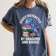 Easily Distracted By Dragons And Books Women's Comfort Colors T-Shirt Moss