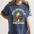 Easily Distracted By Frogs And Books Women's Comfort Colors T-Shirt Moss Easily Distracted By Frogs And Books Women's Comfort Colors T-Shirt Moss