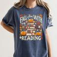 Fall In Love With Reading Book Autumn Pumpkins And Teachers Women's Comfort Colors T-Shirt Moss