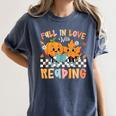 Fall In Love With Reading Thanksgiving Pumpkin Book Lover Women's Comfort Colors T-Shirt Moss Fall In Love With Reading Thanksgiving Pumpkin Book Lover Women's Comfort Colors T-Shirt Moss