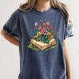 Floral Book Bloom Wildflowers Literature Nature Fantasy Women's Comfort Colors T-Shirt Moss