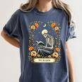 Floral Tarot Card The Reader Skeleton Reading Book Women's Comfort Colors T-Shirt Moss