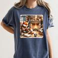 Fox Reads By Fireplace In Cabin Rustic Book Cozy Cup Tea Women's Comfort Colors T-Shirt Moss Fox Reads By Fireplace In Cabin Rustic Book Cozy Cup Tea Women's Comfort Colors T-Shirt Moss