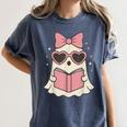 Ghost Reading Book Halloween Cat Lover Women's Comfort Colors T-Shirt Moss Ghost Reading Book Halloween Cat Lover Women's Comfort Colors T-Shirt Moss