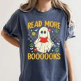 Ghost Reading Books Teacher Student Halloween Read More Book Women's Comfort Colors T-Shirt Moss Ghost Reading Books Teacher Student Halloween Read More Book Women's Comfort Colors T-Shirt Moss