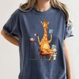 Giraffe Reading Tea Books Coffee Book Lover Graphic Women's Comfort Colors T-Shirt Moss