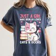 Girl Who Loves Cats And Books Cute Women's Comfort Colors T-Shirt Moss Girl Who Loves Cats And Books Cute Women's Comfort Colors T-Shirt Moss