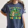 Goods Luck Read Librarian Book Patrick Days Shamrock Clover Women's Comfort Colors T-Shirt Moss