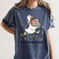 Goose With Books Cute Bookworm Reader Women's Comfort Colors T-Shirt Moss