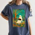 Groovy Ghost Reading Book Cat Halloween Ghost Teacher Women's Comfort Colors T-Shirt Moss Groovy Ghost Reading Book Cat Halloween Ghost Teacher Women's Comfort Colors T-Shirt Moss