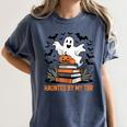 Haunted By My TBR Boo Halloween Book Lover Librarian Women's Comfort Colors T-Shirt Moss