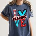 I Heart Books Love Reading Red And Stripe Animated Cat For Men Women Girls Kids Women's Comfort Colors T-Shirt Moss I Heart Books Love Reading Red And Stripe Animated Cat For Men Women Girls Kids Women's Comfort Colors T-Shirt Moss