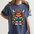Highland Cow Book Floral Bookworm Women's Comfort Colors T-Shirt Moss Highland Cow Book Floral Bookworm Women's Comfort Colors T-Shirt Moss