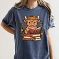Highland Cow Reading Book Graphic Cow With Book Floral Women's Comfort Colors T-Shirt Moss Highland Cow Reading Book Graphic Cow With Book Floral Women's Comfort Colors T-Shirt Moss