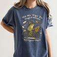 On My Way To Hoard Books And Cause Chaos Tom Foolery Frog Women's Comfort Colors T-Shirt Moss
