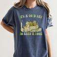 It's A Good Day To Read A Book Shirt Frog Reading Book Women's Comfort Colors T-Shirt Moss