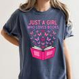 Just A Girl Who Loves Books Butterflies Reading Women's Comfort Colors T-Shirt Moss