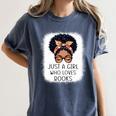 Just a Girl Who Loves Books Messy Bun Black Women Reading Women's Comfort Colors T-Shirt Moss