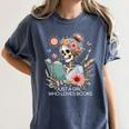 Just A Girl Who Loves Books Messy Bun Book Skeleton Bookworm Women's Comfort Colors T-Shirt Moss